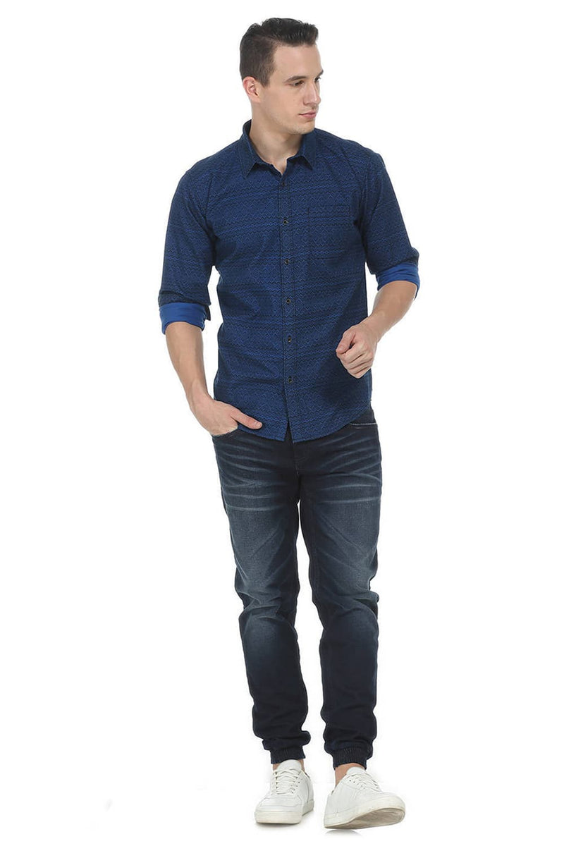 BASICS SLIM FIT TWILL PRINTED SHIRT