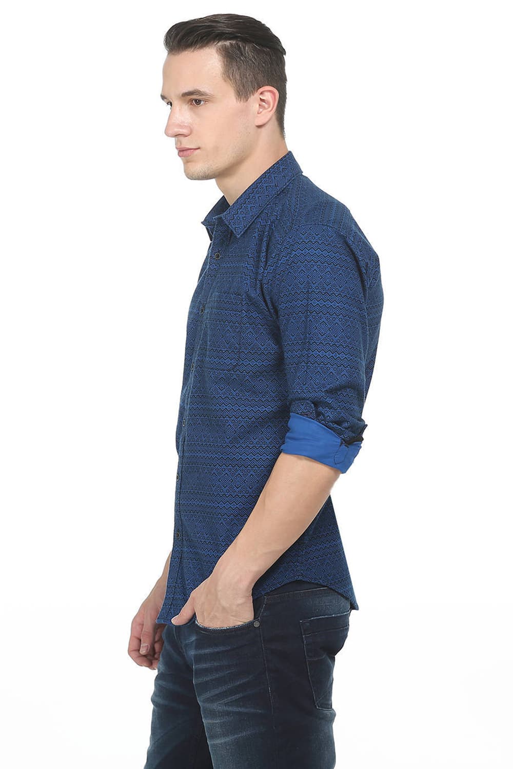 BASICS SLIM FIT TWILL PRINTED SHIRT