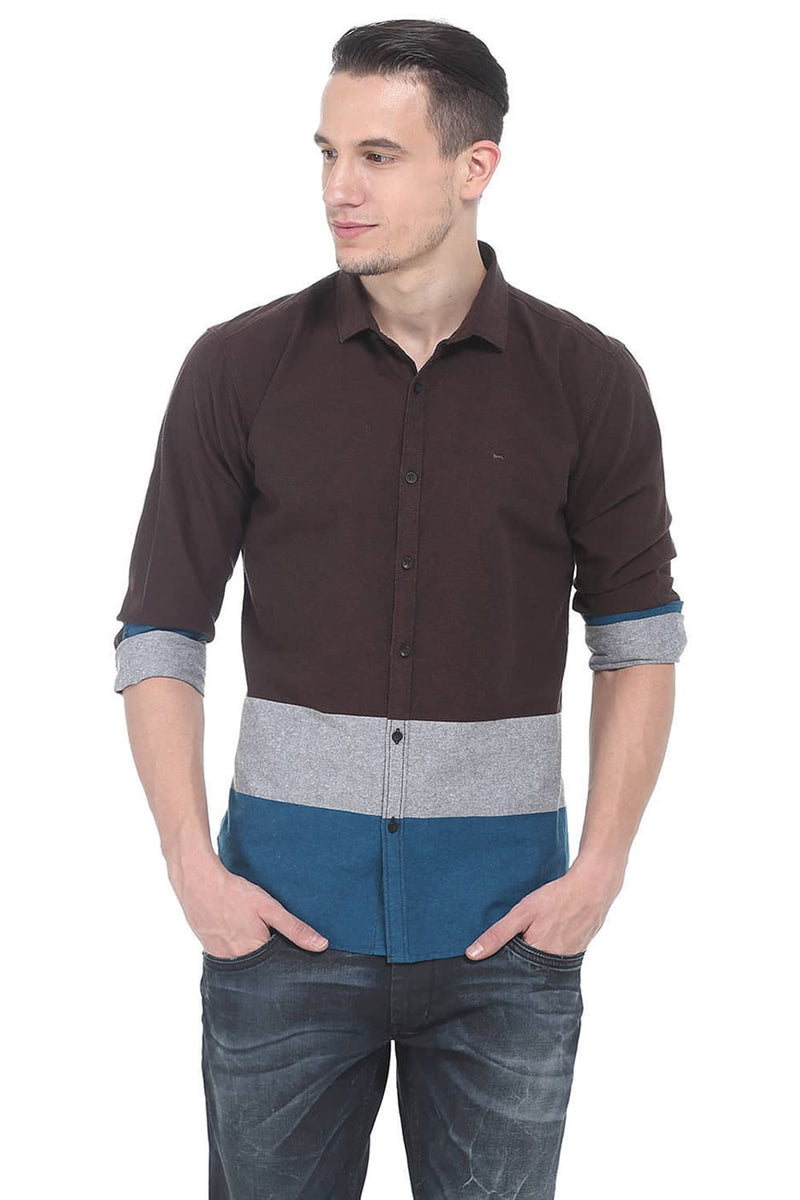 BASICS SLIM FIT ENGINEERED STRIPES SHIRT