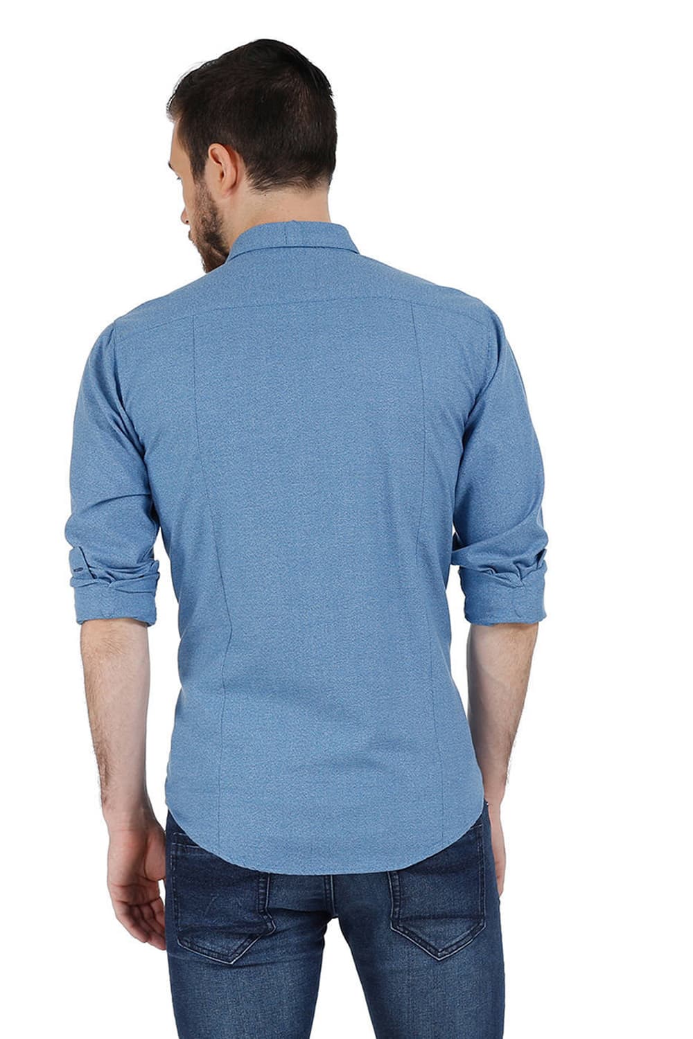 BASICS SLIM FIT TWILL CHAMBRAY SHIRT