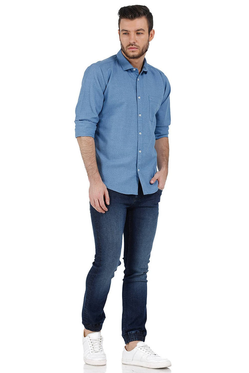 BASICS SLIM FIT TWILL CHAMBRAY SHIRT