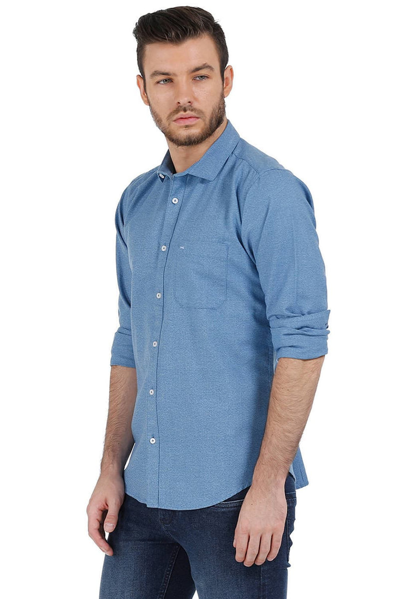 BASICS SLIM FIT TWILL CHAMBRAY SHIRT