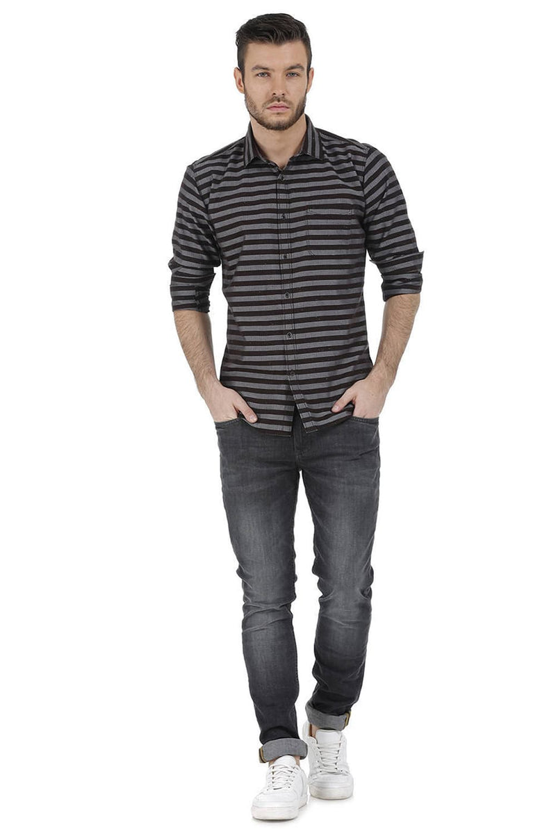 BASICS SLIM FIT WEFT STRIPES SHIRT