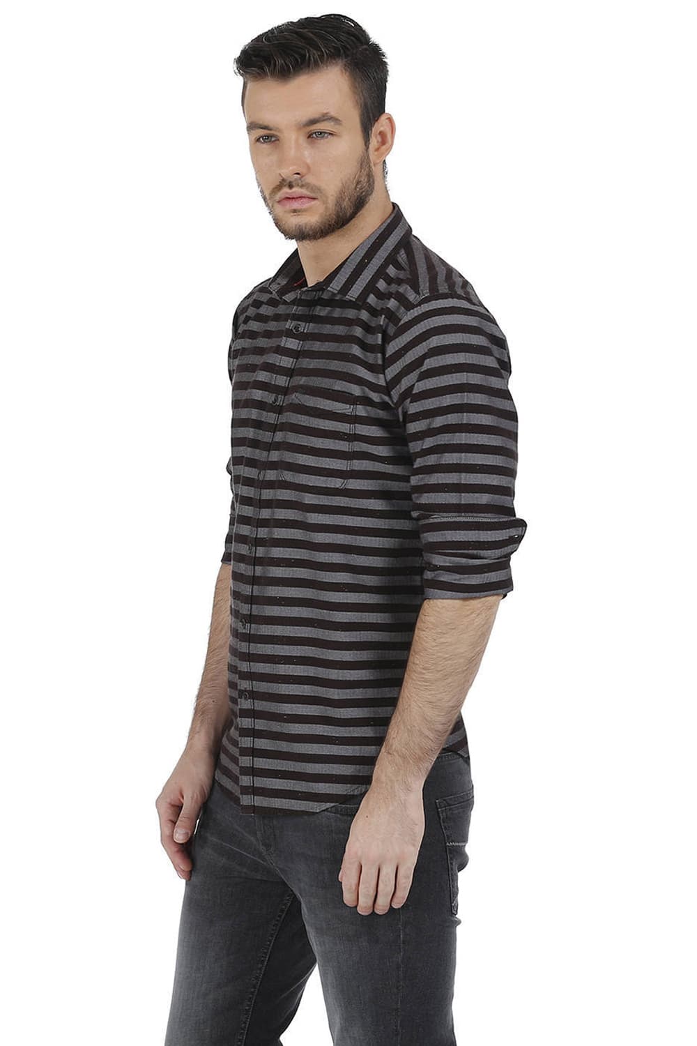 BASICS SLIM FIT WEFT STRIPES SHIRT