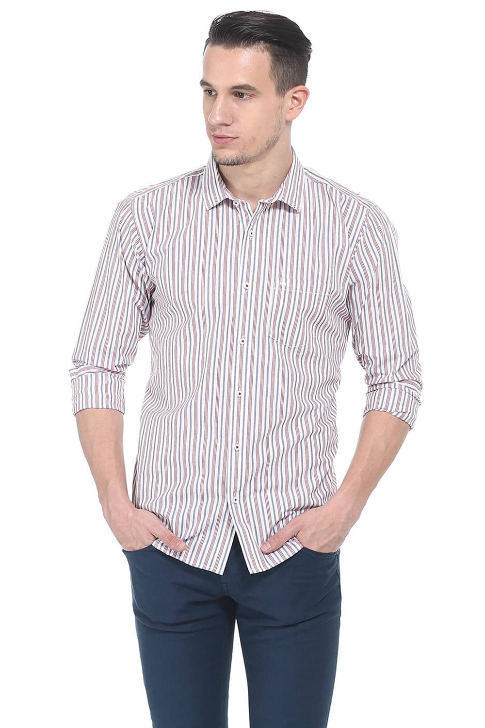 BASICS SLIM FIT STRIPE SHIRTS