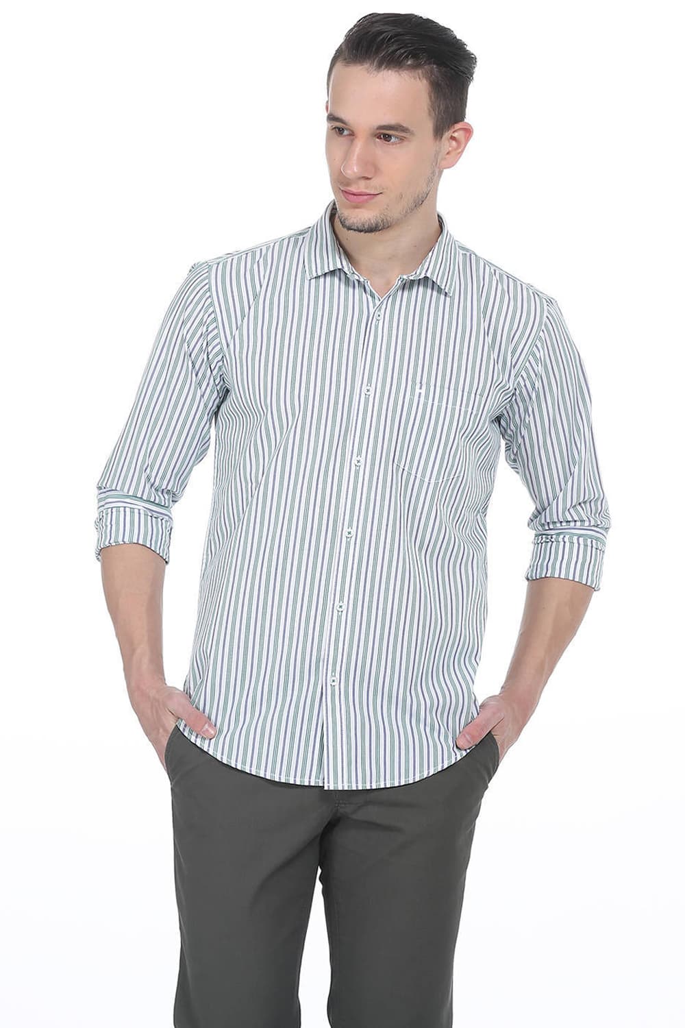 BASICS SLIM FIT STRIPE SHIRTS