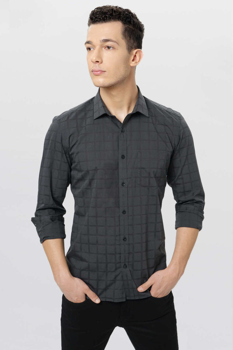 BASICS SLIM FIT DOBBY CHECKS SHIRT