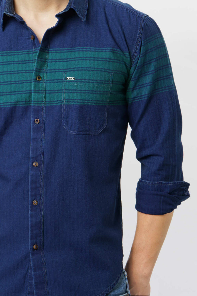 BASICS SLIM FIT ENGINEERING STRIPES SHIRT