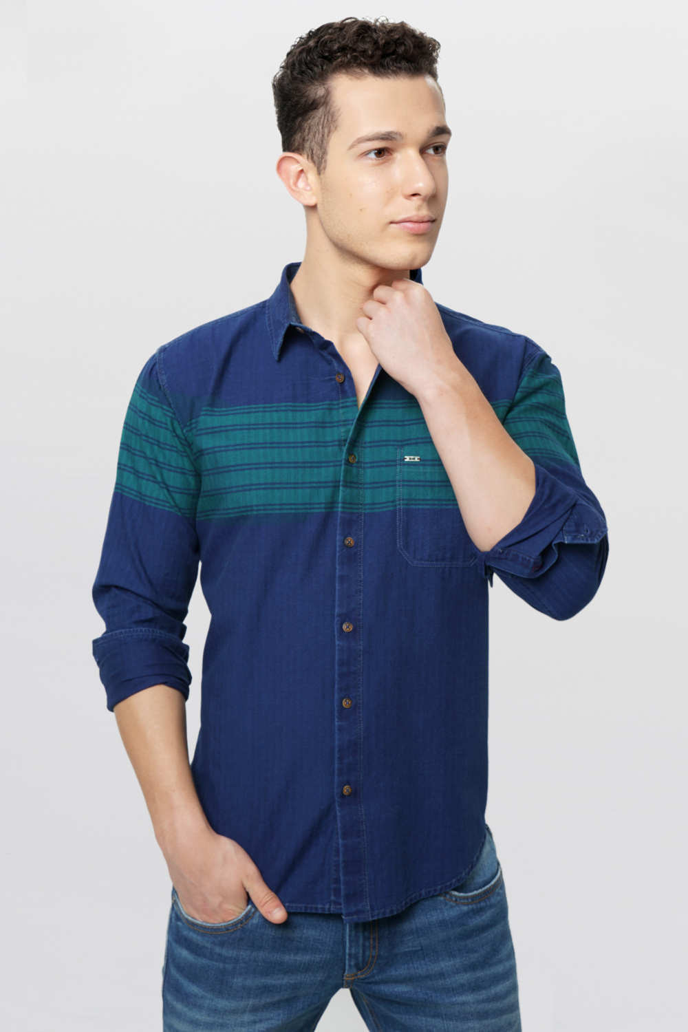 BASICS SLIM FIT ENGINEERING STRIPES SHIRT