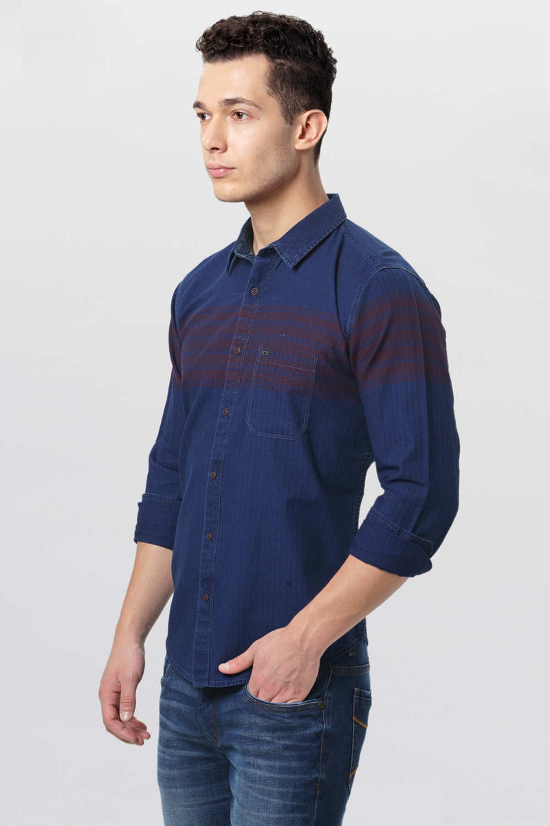 BASICS SLIM FIT ENGINEERING STRIPES SHIRT