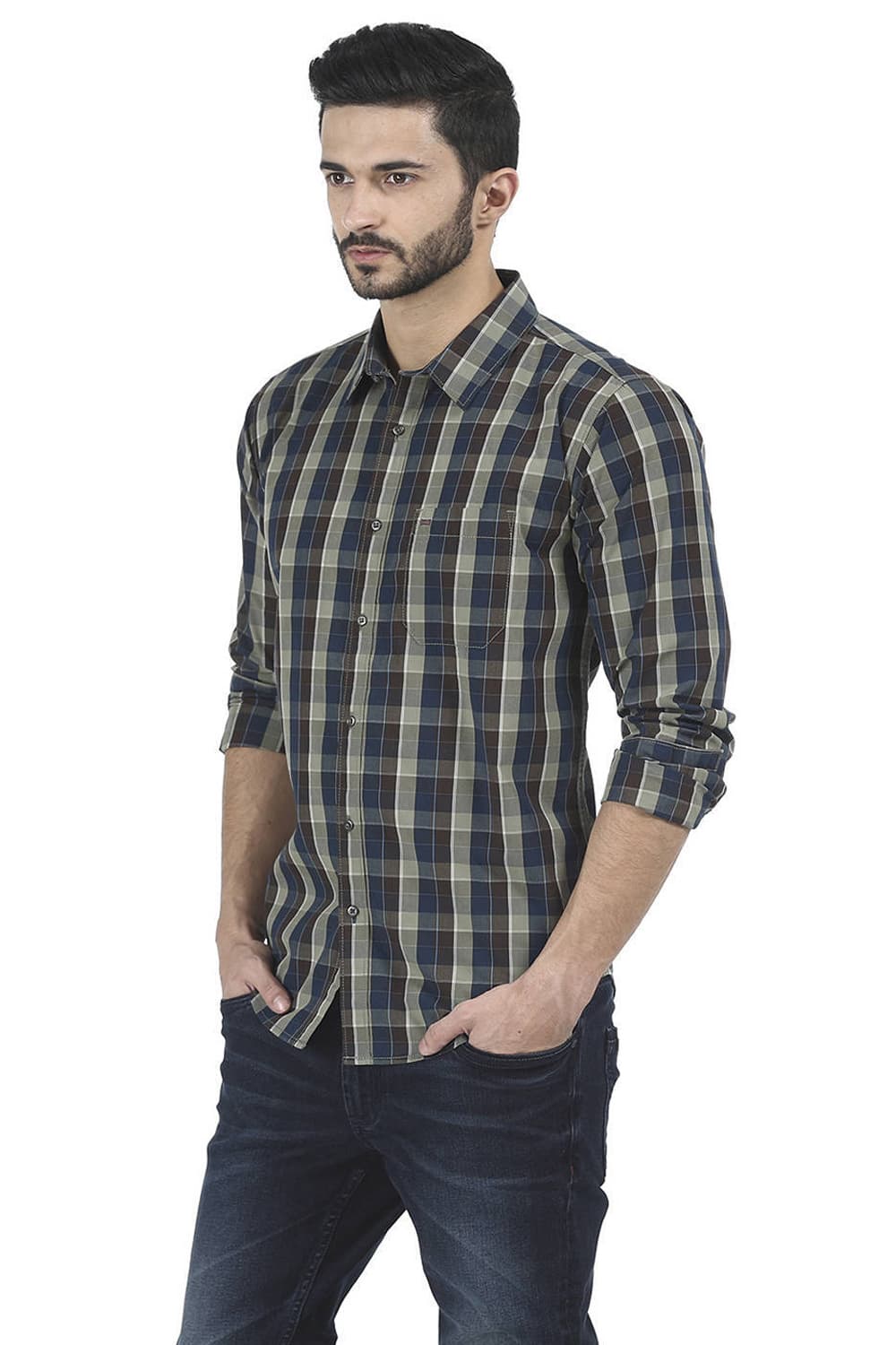 BASICS SLIM FIT CHECKS SHIRT