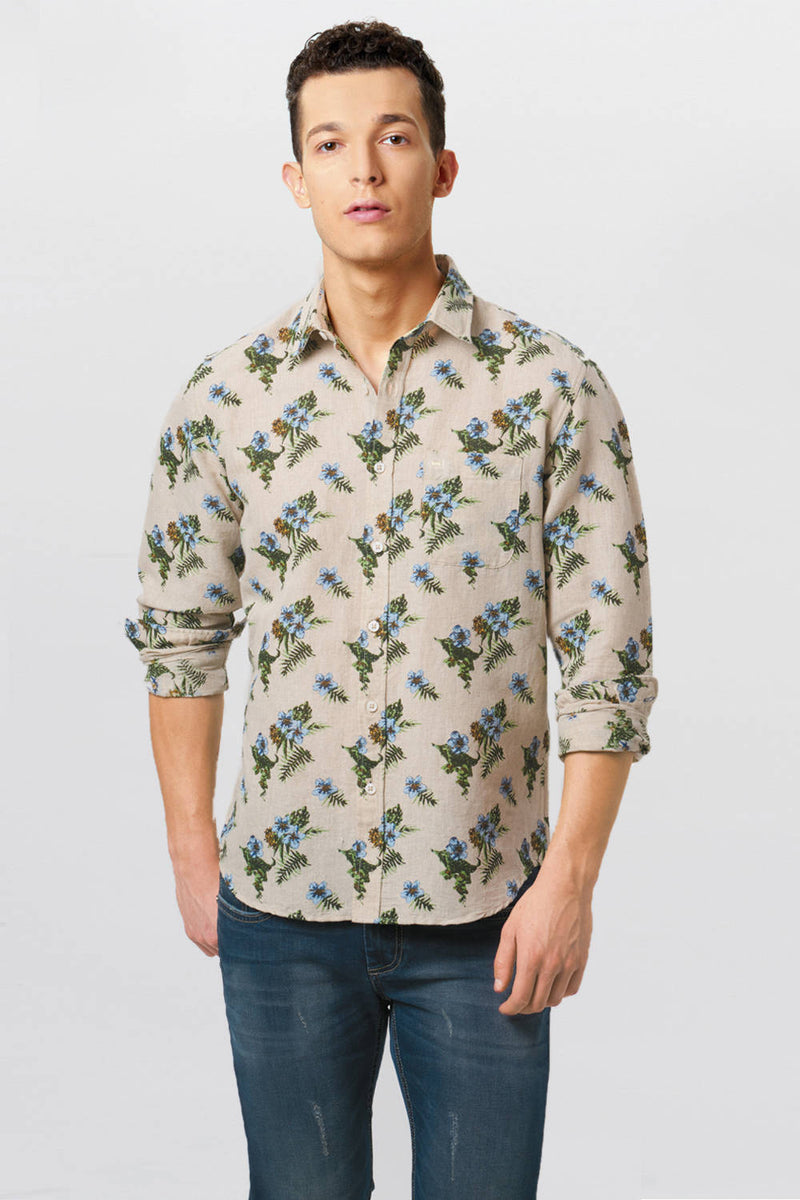 BASICS SLIM FIT PRINTED SHIRT