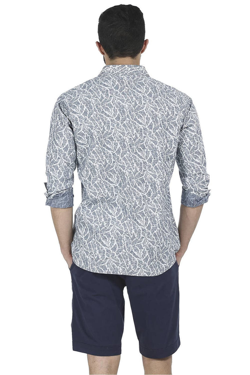 BASICS SLIM FIT INDIGO PRINTED SHIRT