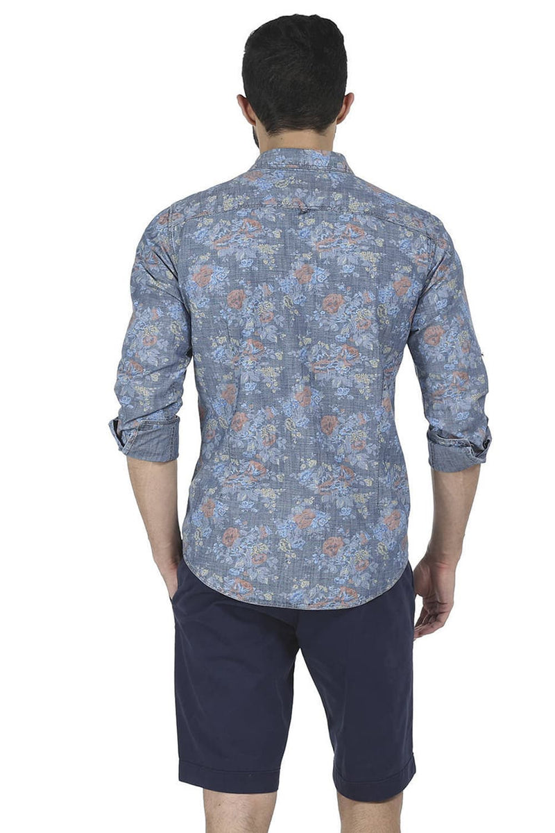 BASICS SLIM FIT BLUE PRINTED SHIRT