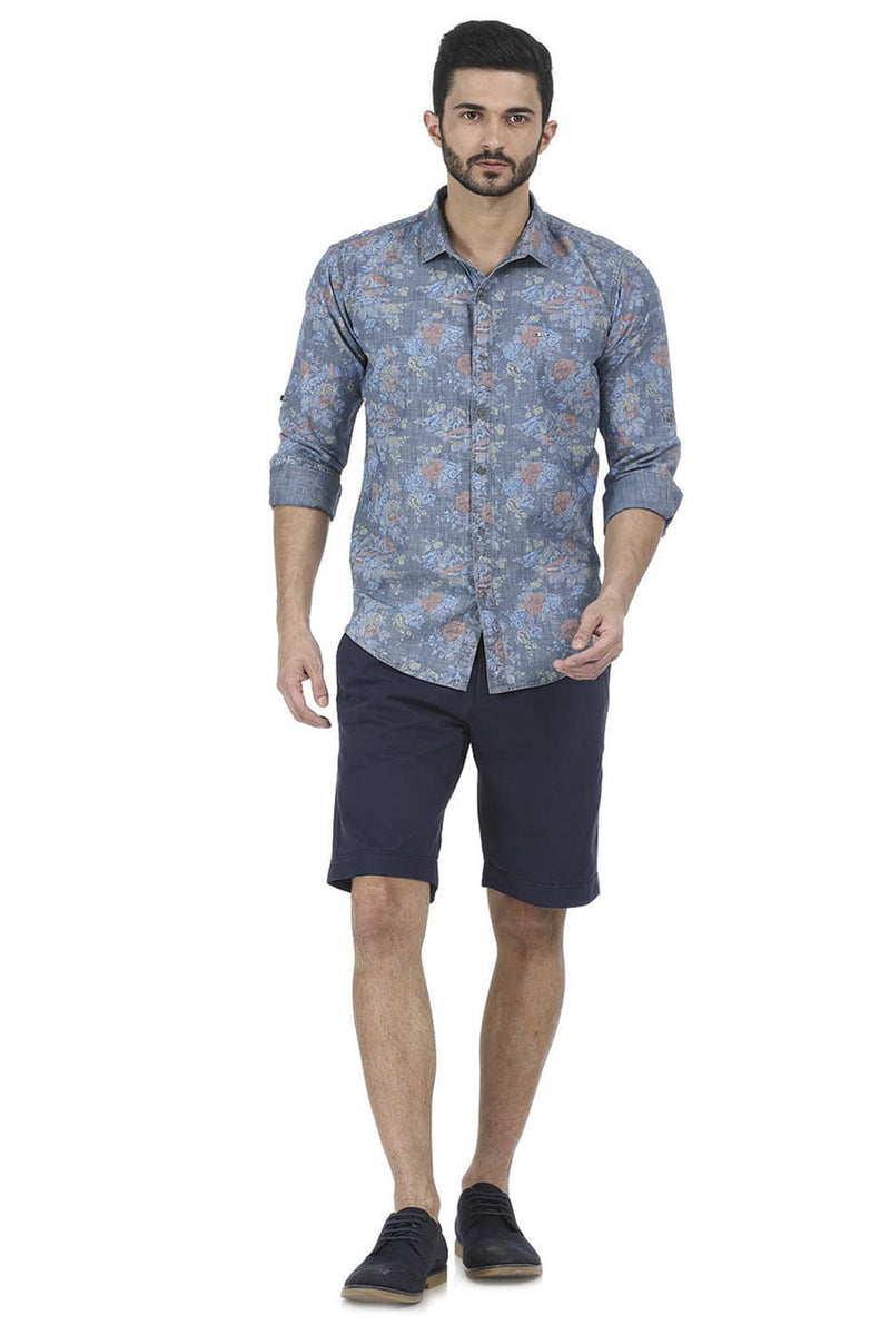 BASICS SLIM FIT BLUE PRINTED SHIRT