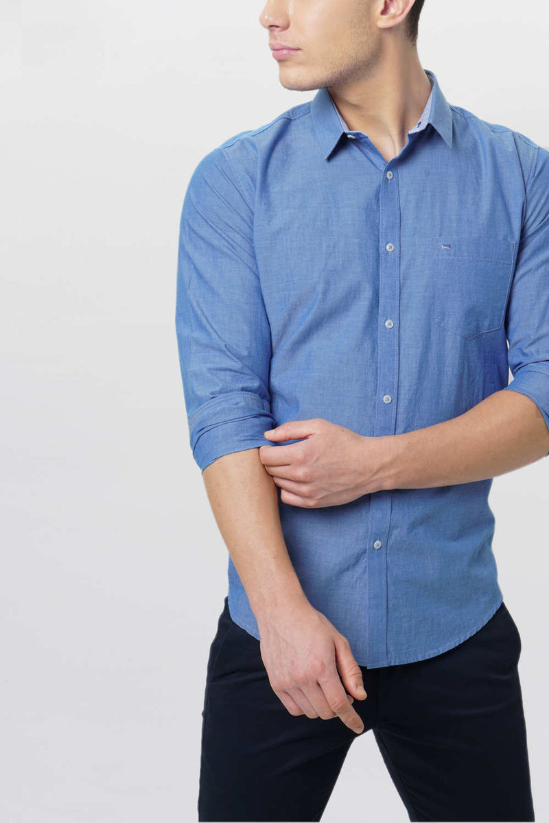 BASICS SLIM FIT CHAMBRAY SHIRT