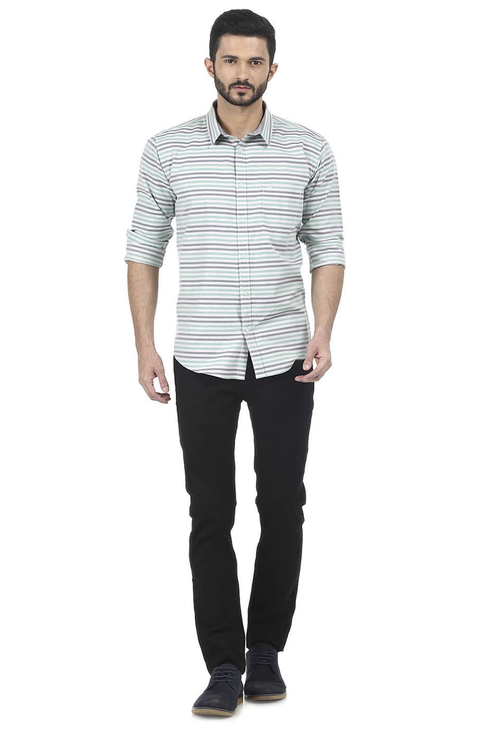 BASICS SLIM FIT WEFT STRIPES SHIRT