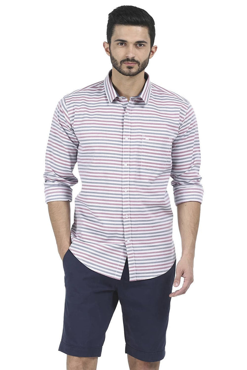 BASICS SLIM FIT WEFT STRIPES SHIRT