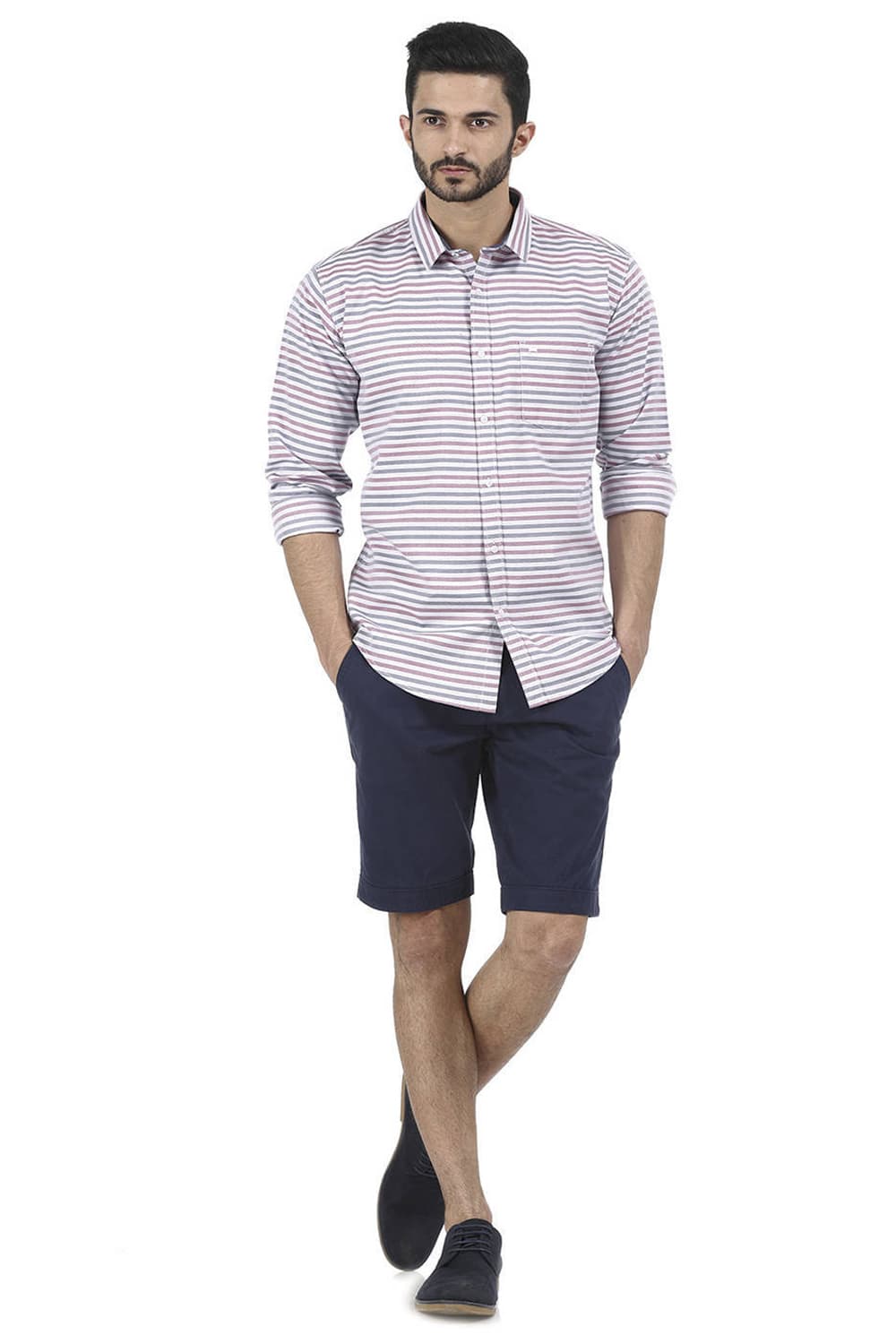 BASICS SLIM FIT WEFT STRIPES SHIRT