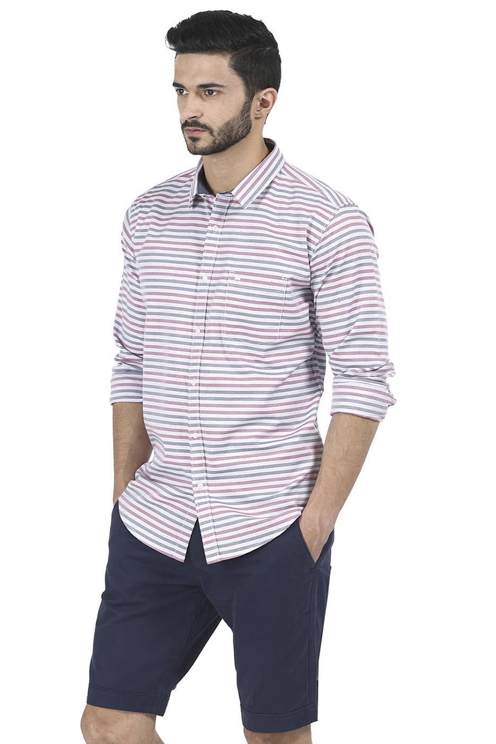 BASICS SLIM FIT WEFT STRIPES SHIRT