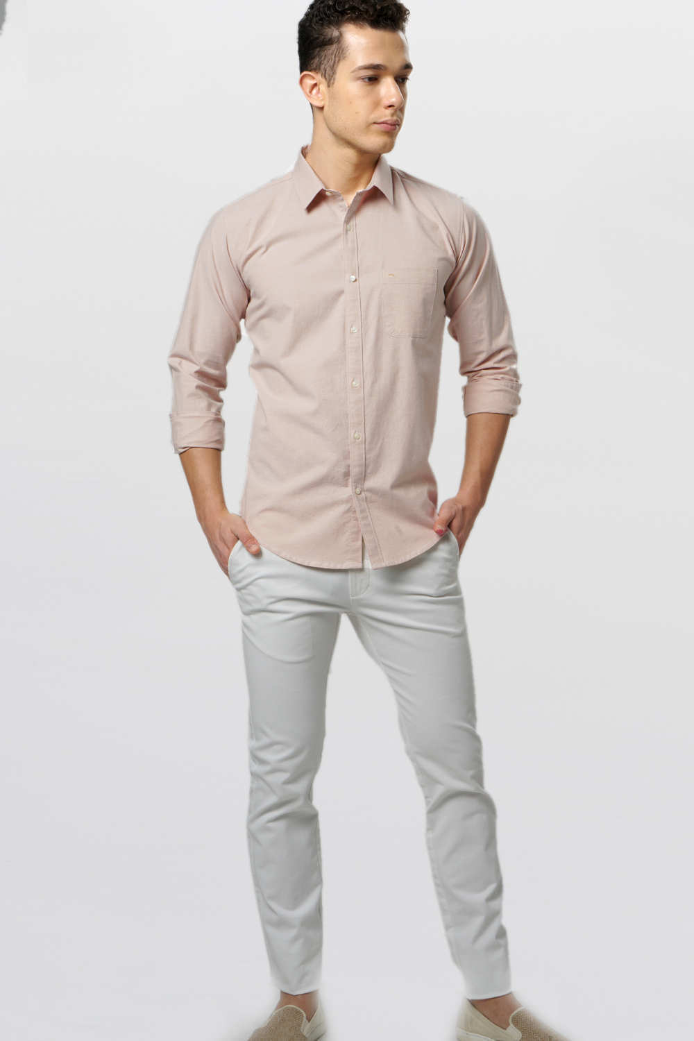 BASICS SLIM FIT CHAMBRAY SHIRT