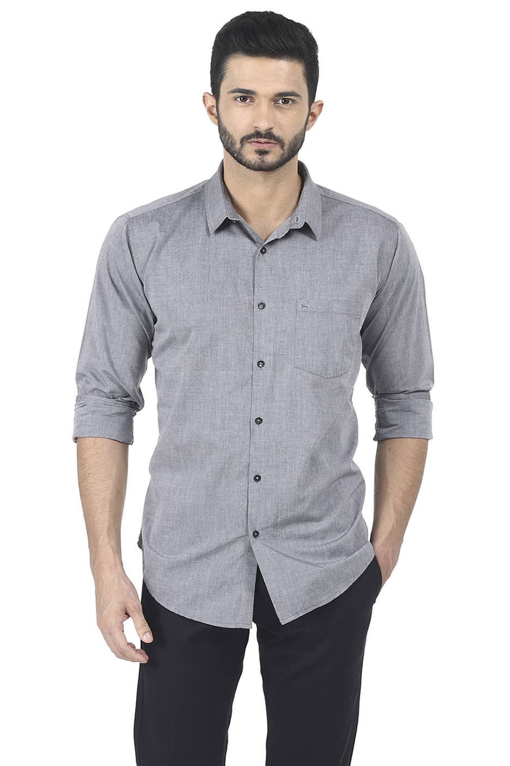 BASICS SLIM FIT CHAMBRAY SHIRT