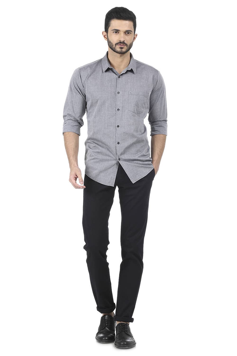 BASICS SLIM FIT CHAMBRAY SHIRT