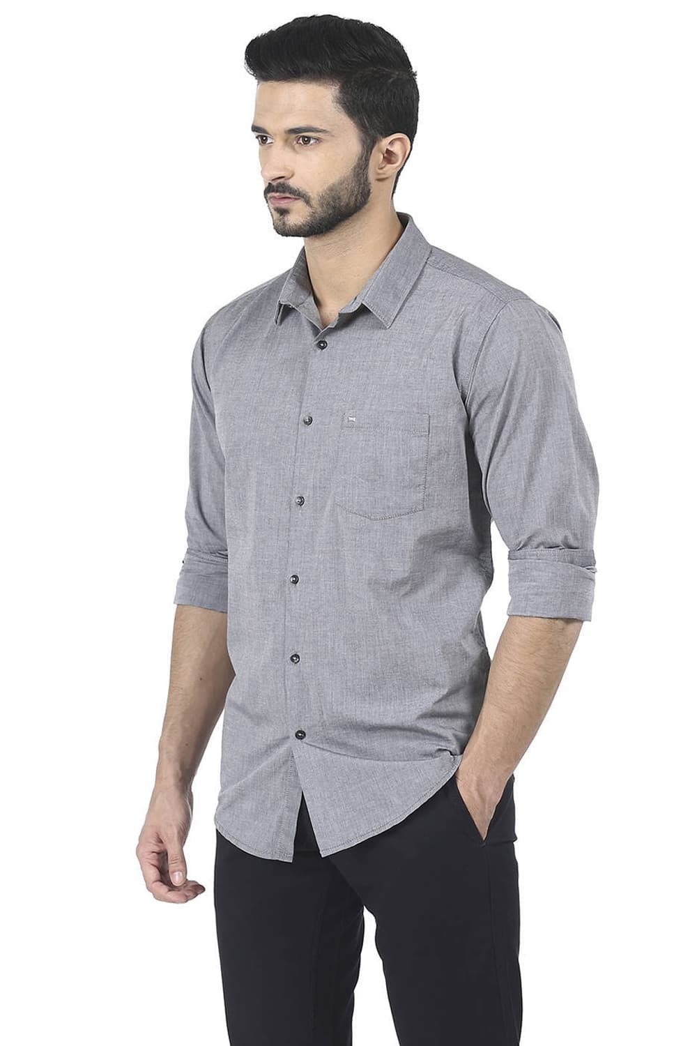 BASICS SLIM FIT CHAMBRAY SHIRT