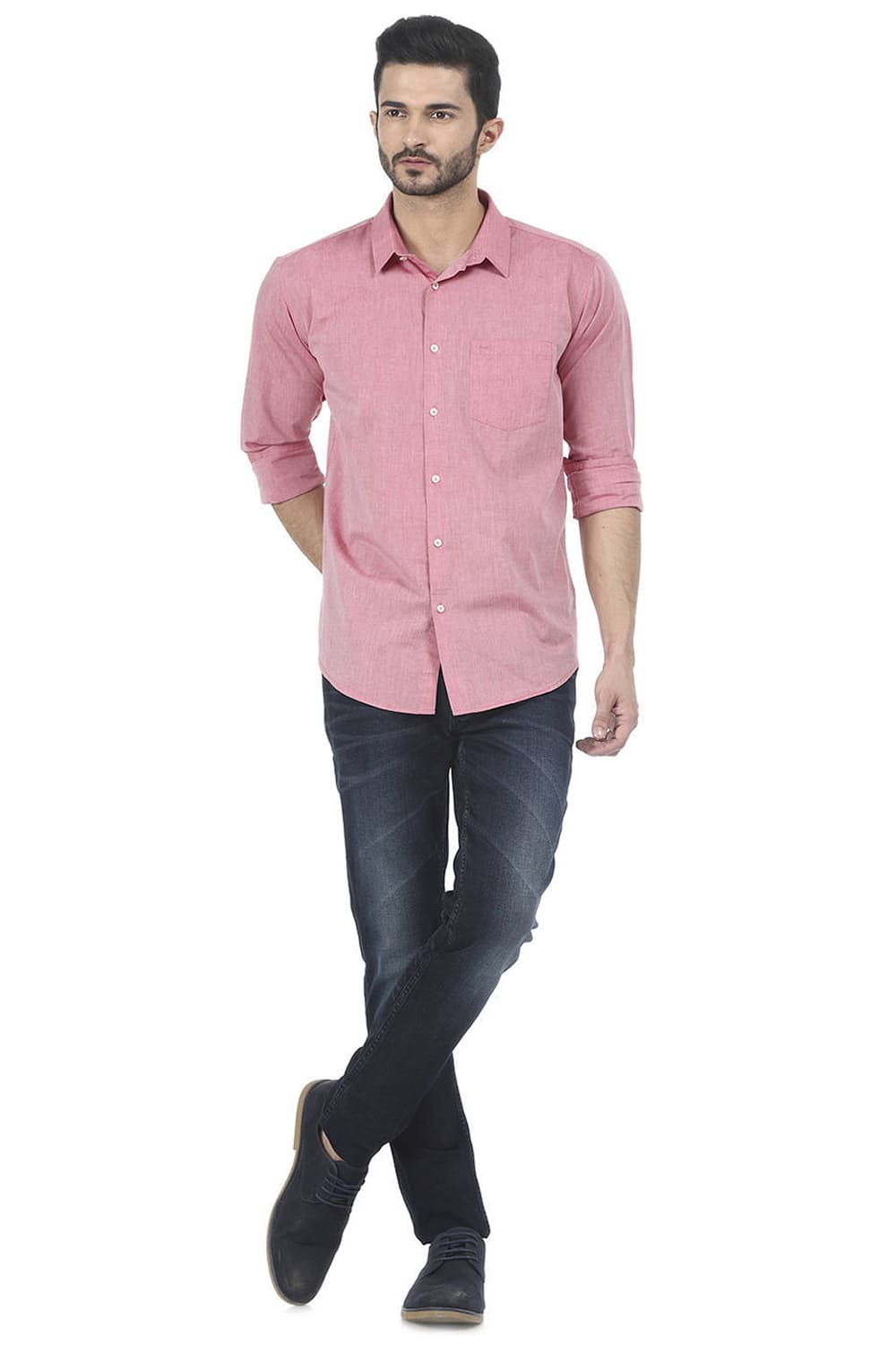 BASICS SLIM FIT CHAMBRAY SHIRT