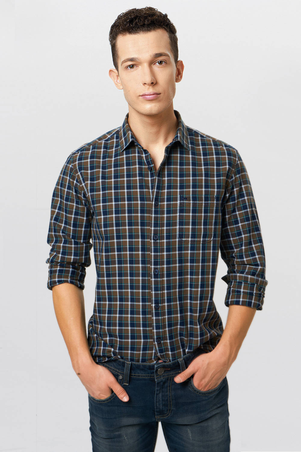 BASICS SLIM FIT CHECKS SHIRT