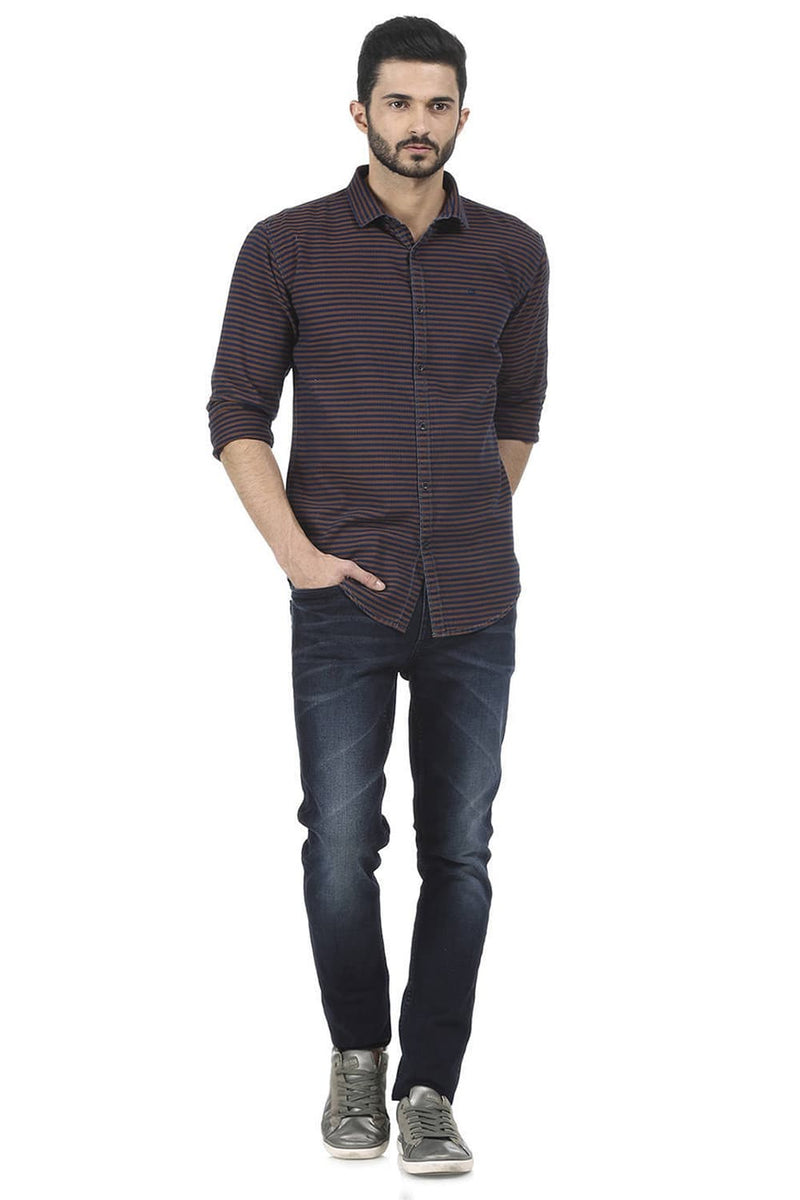 BASICS SLIM FIT WEFT STRIPES SHIRT