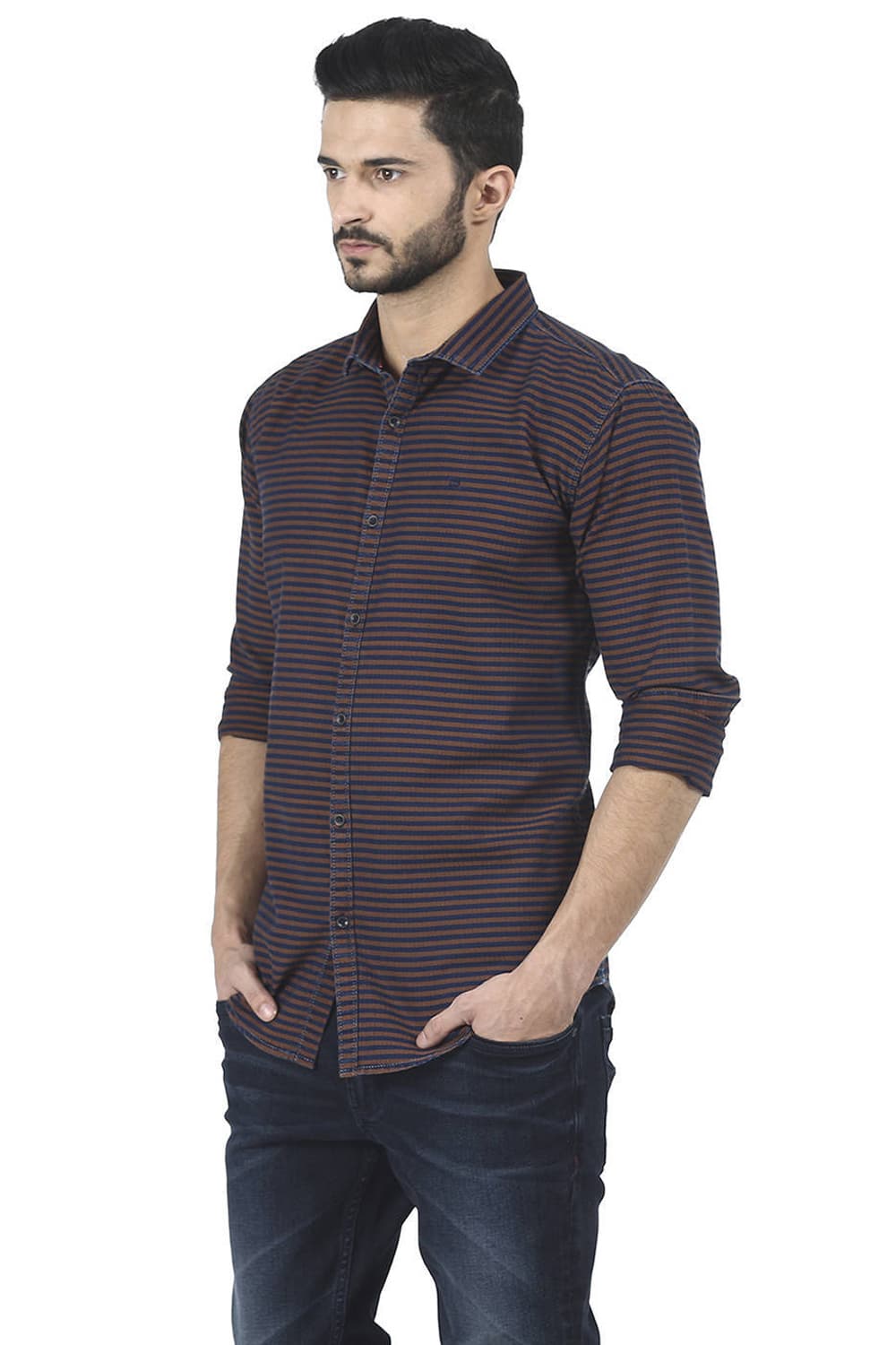 BASICS SLIM FIT WEFT STRIPES SHIRT