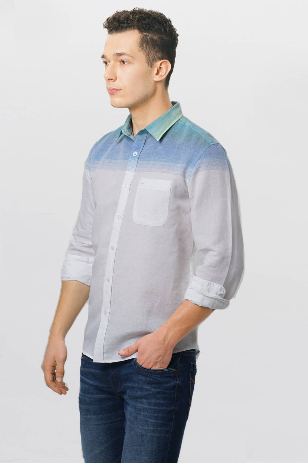 BASICS SLIM FIT WEFT STRIPES SHIRT