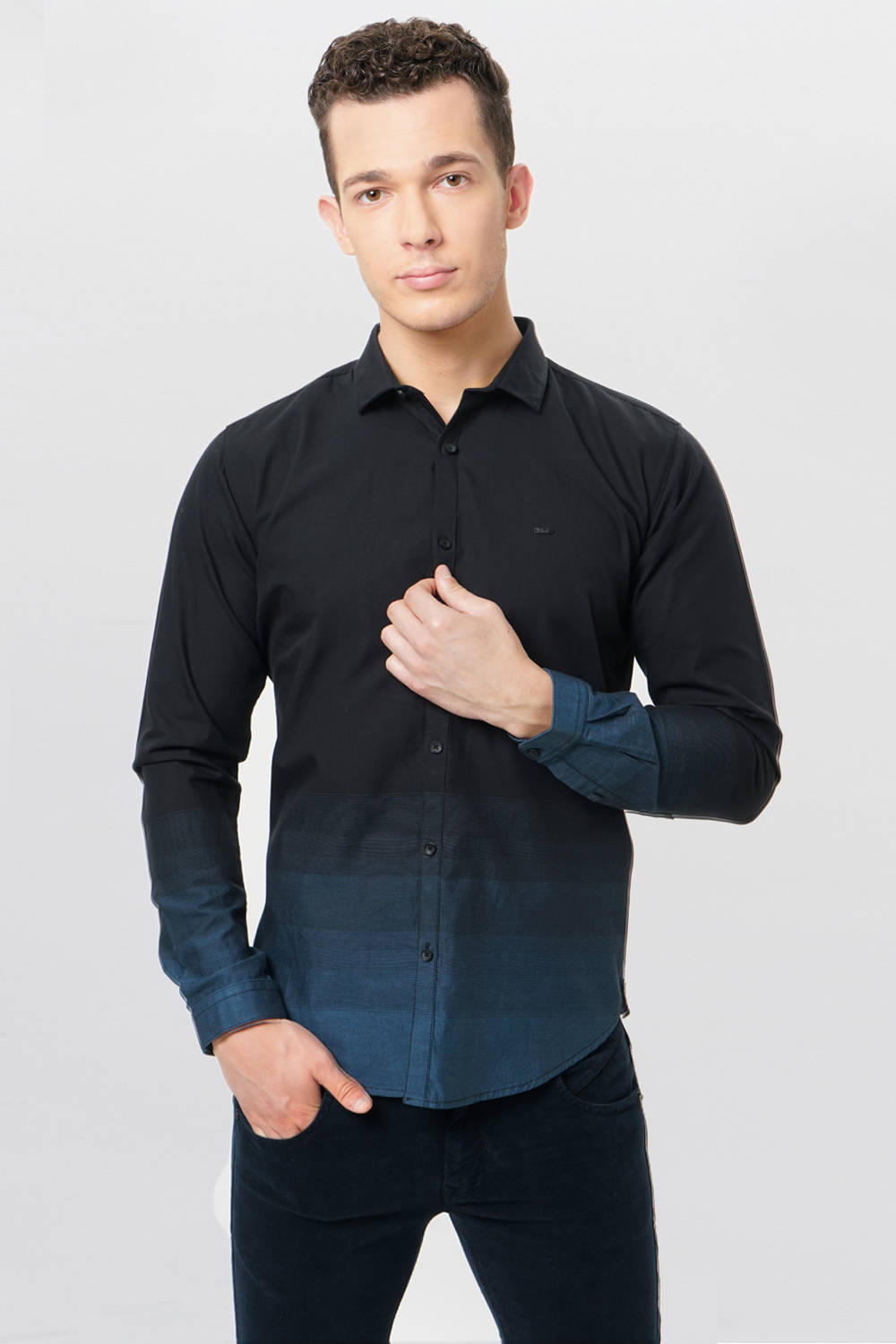 BASICS SLIM FIT GRADING ENGINEERED STRIPE SHIRT