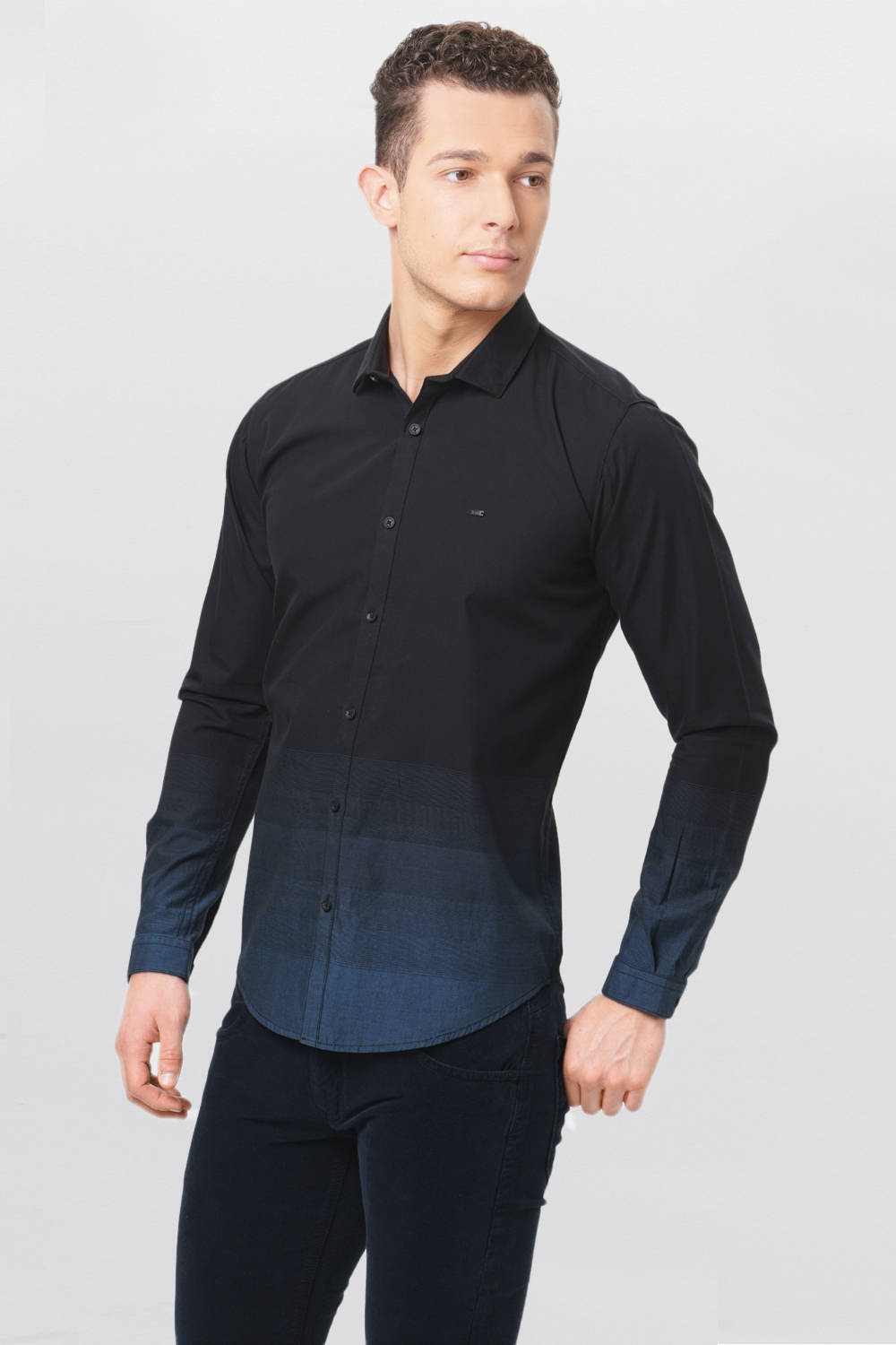 BASICS SLIM FIT GRADING ENGINEERED STRIPE SHIRT