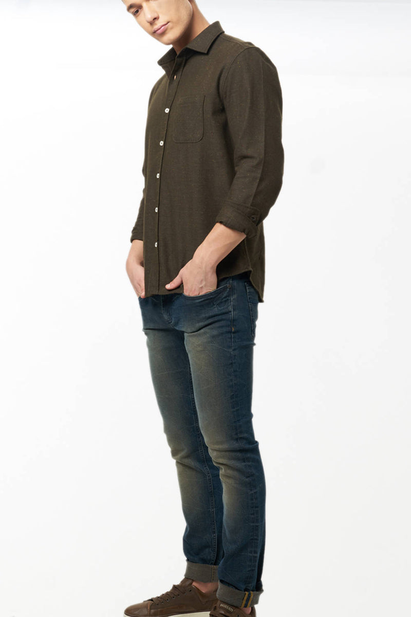 BASICS SLIM FIT NEPS TWILL SHIRT