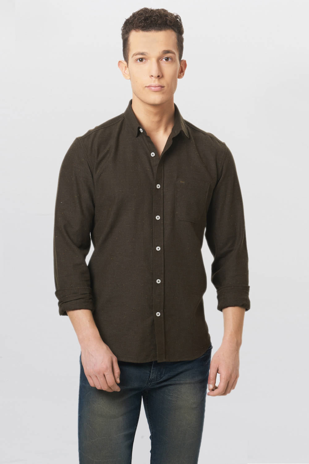 BASICS SLIM FIT NEPS TWILL SHIRT