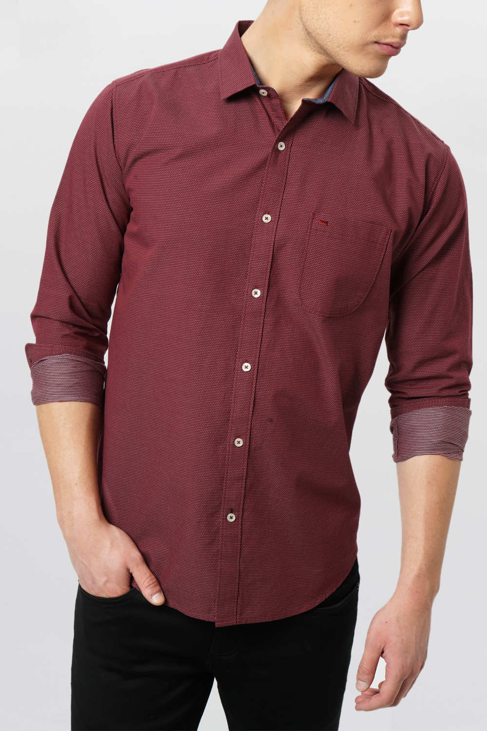 BASICS SLIM FIT DOBBY SHIRT