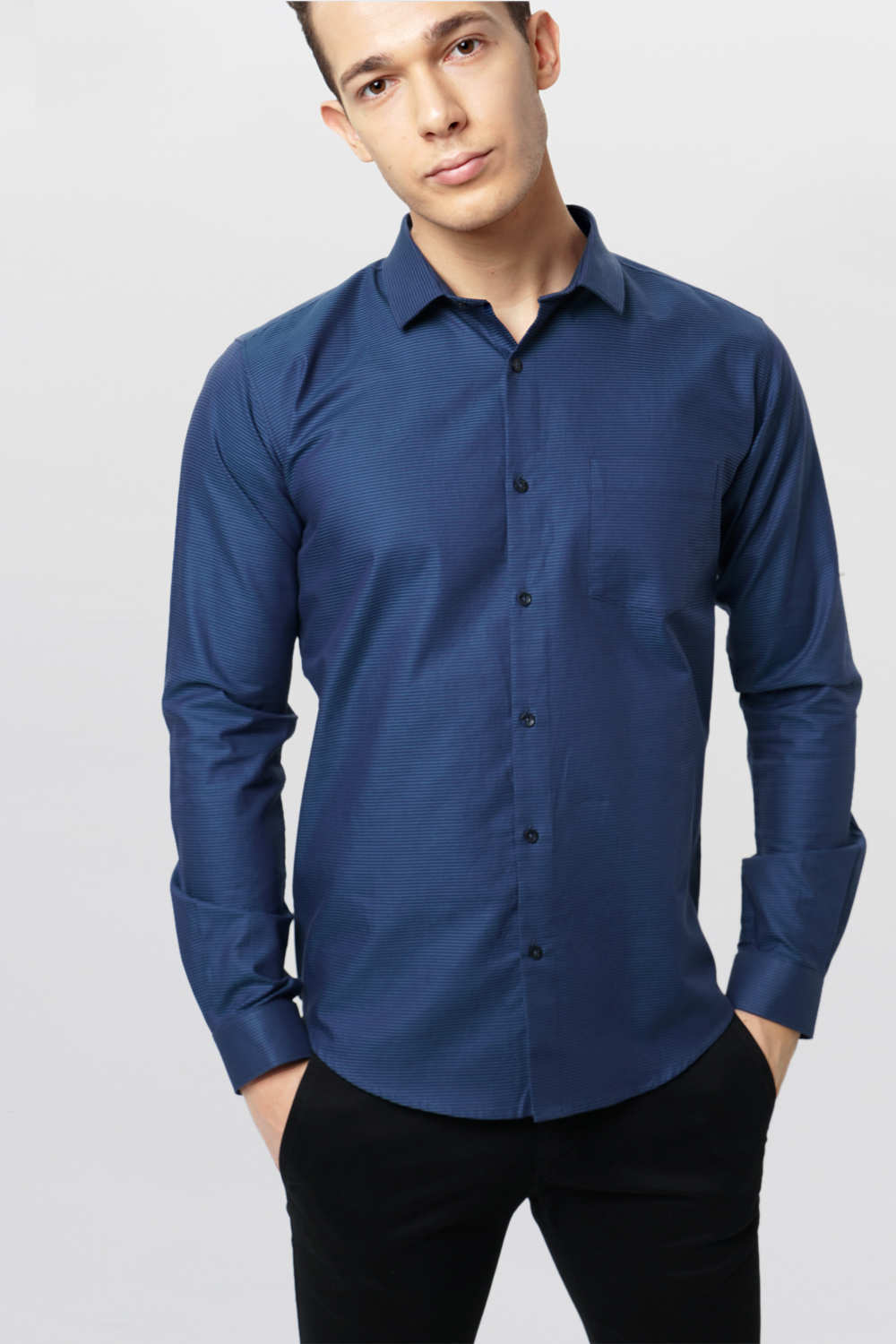 BASICS SLIM FIT WEFT STRIPES SHIRT