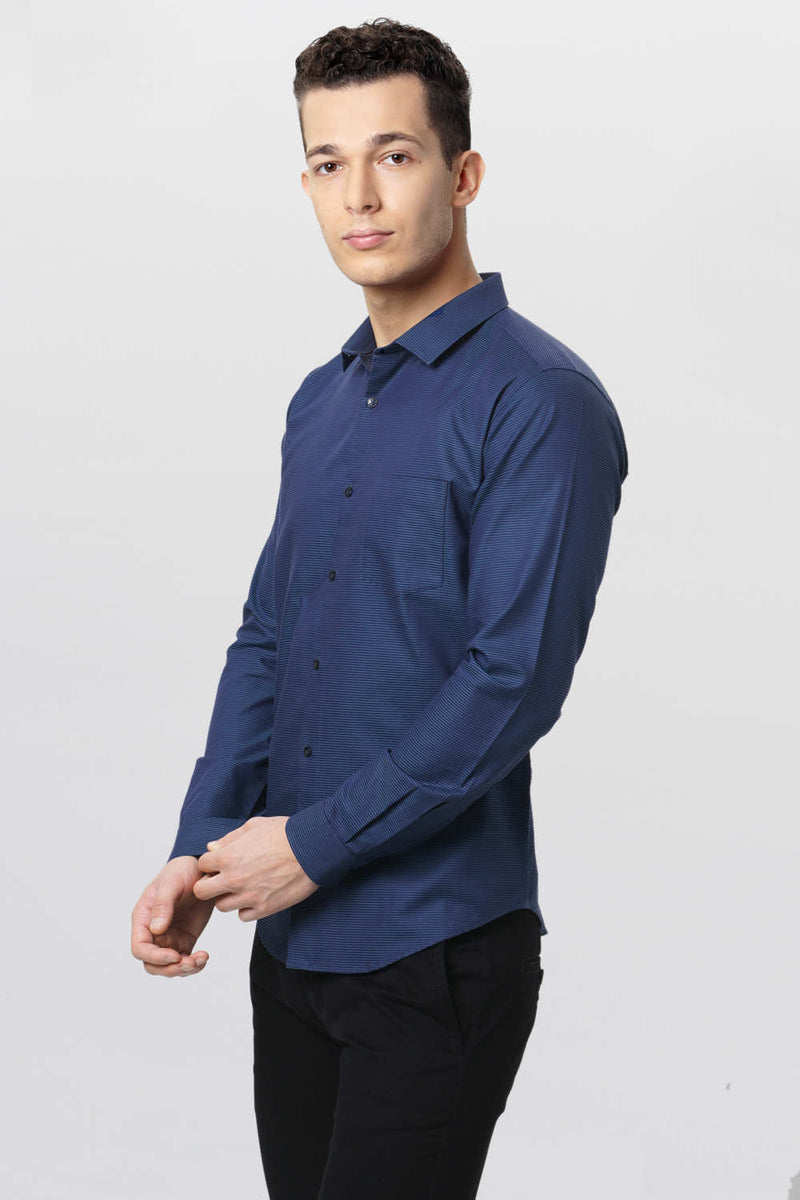 BASICS SLIM FIT WEFT STRIPES SHIRT