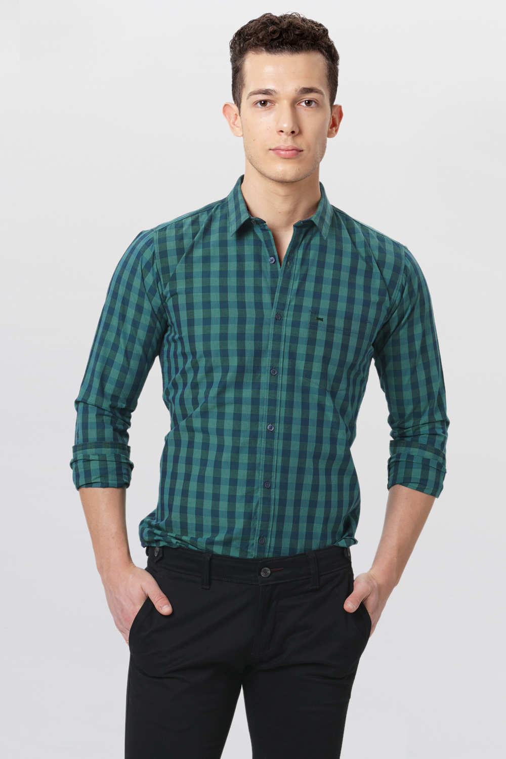 BASICS SLIM FIT CHECKS SHIRT