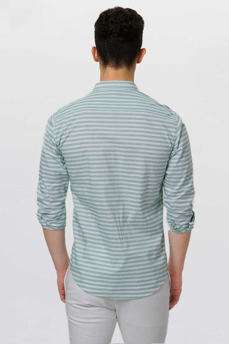 BASICS SLIM FIT WEFT STRIPE SHIRT