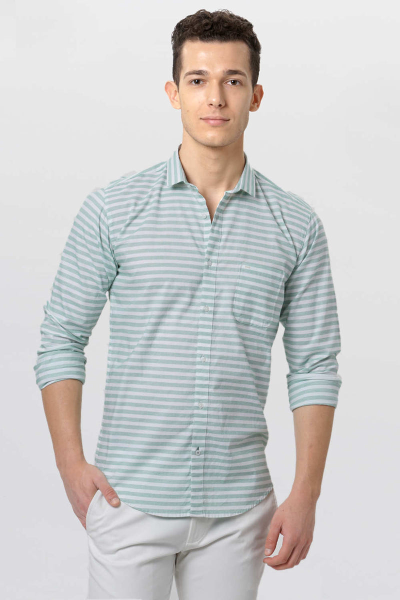 BASICS SLIM FIT WEFT STRIPE SHIRT