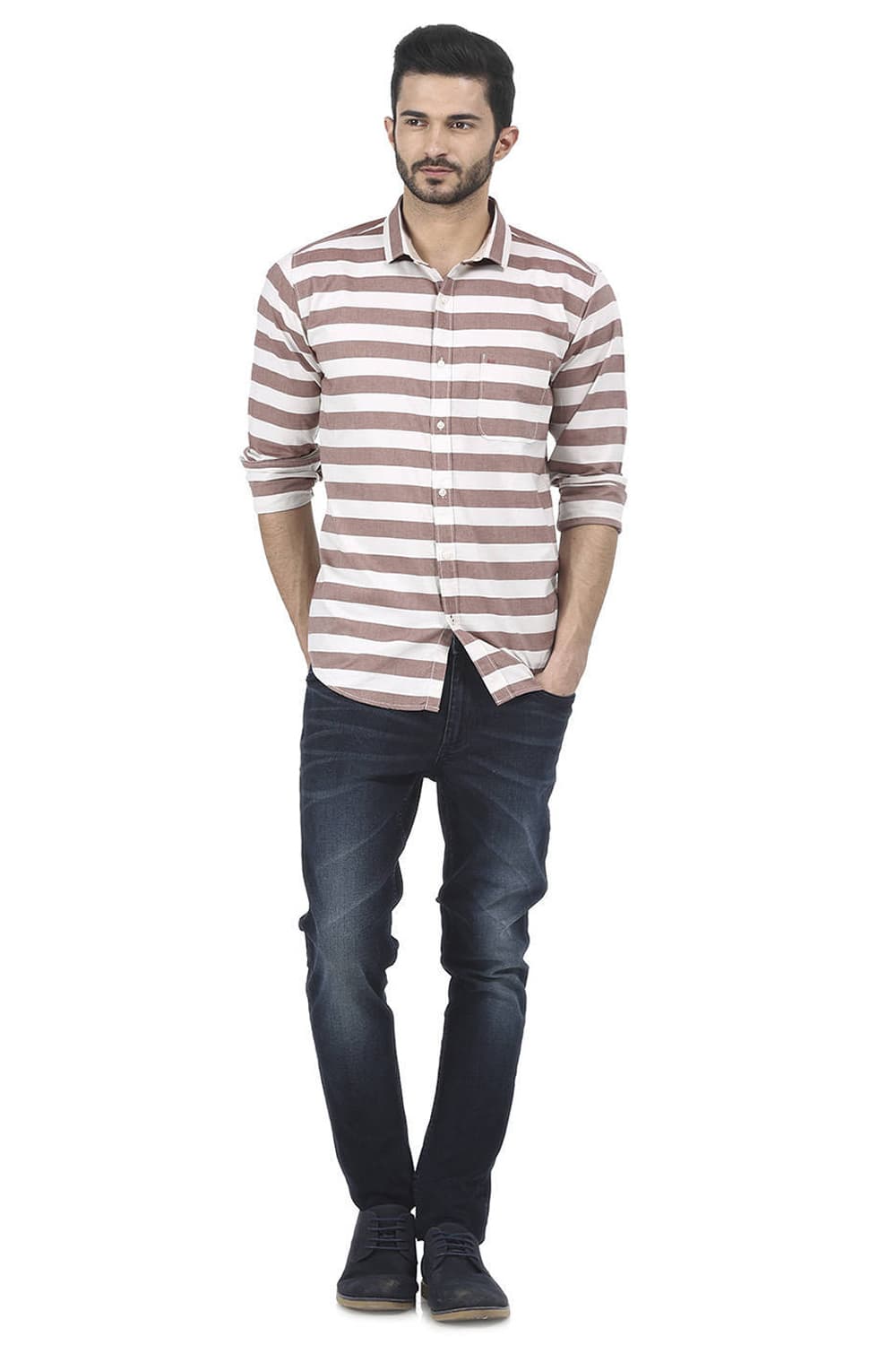 BASICS SLIM FIT WEFT STRIPE SHIRT