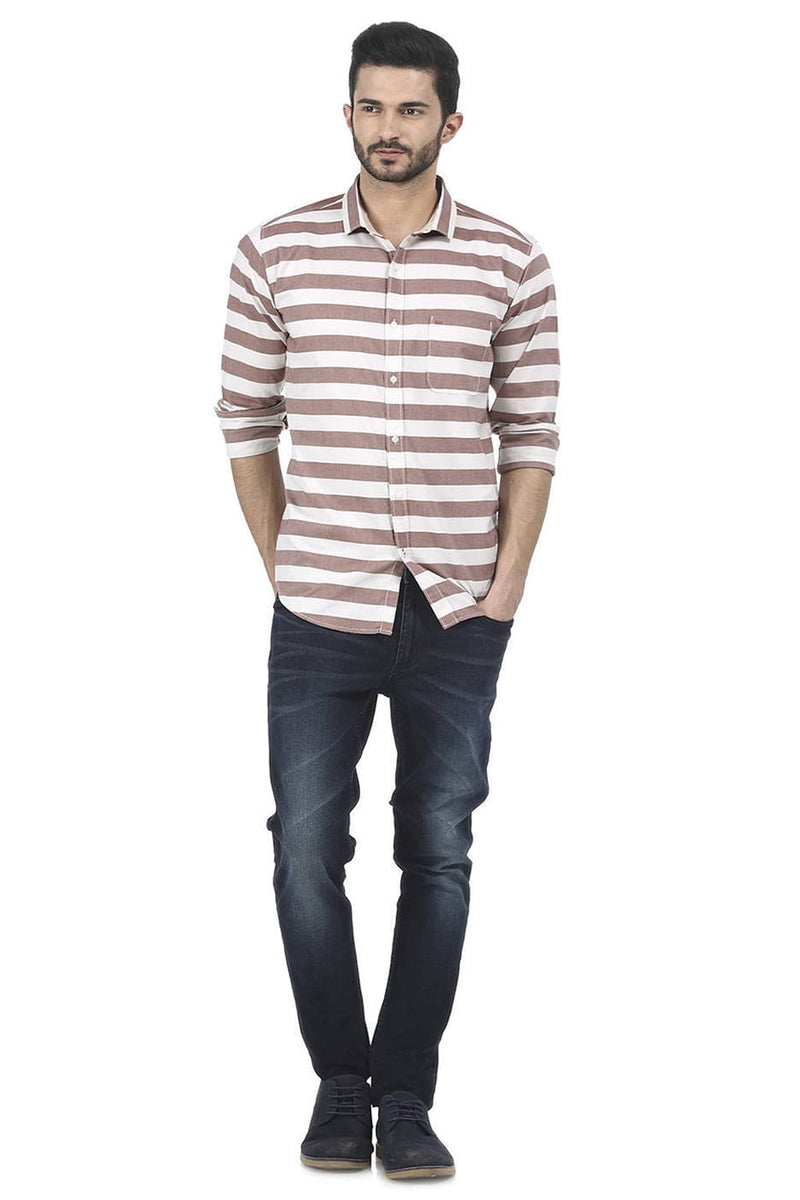 BASICS SLIM FIT WEFT STRIPE SHIRT