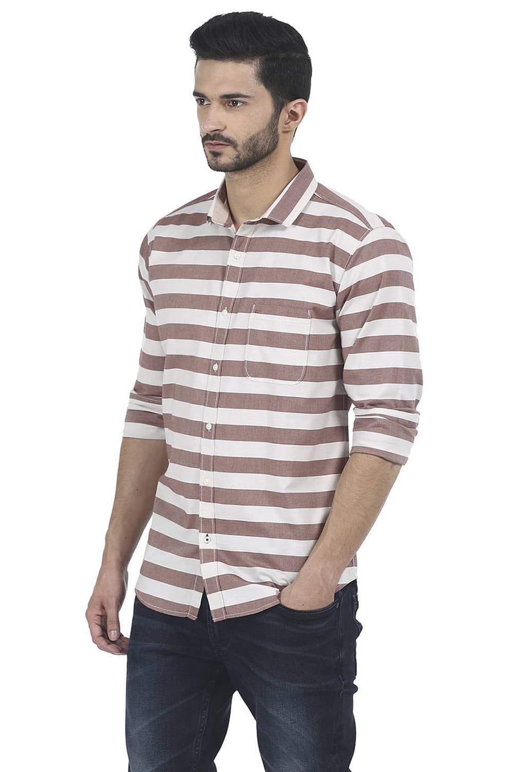 BASICS SLIM FIT WEFT STRIPE SHIRT