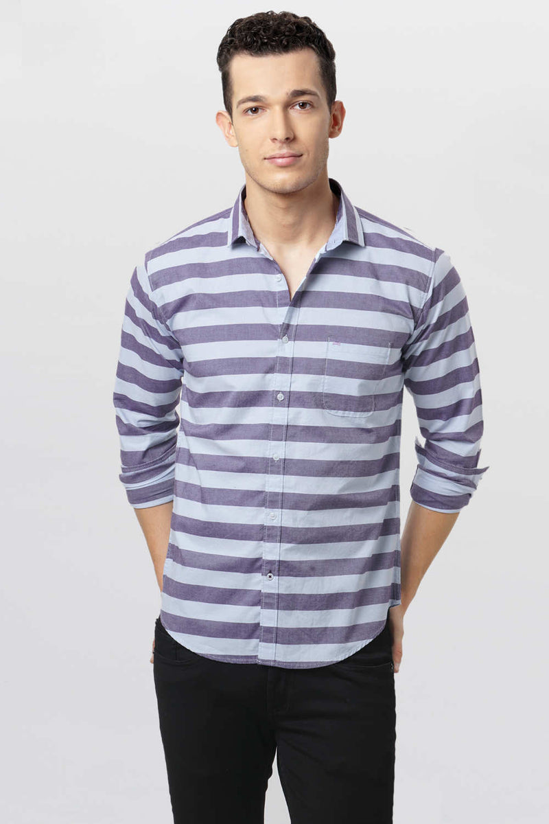 BASICS SLIM FIT WEFT STRIPE SHIRT