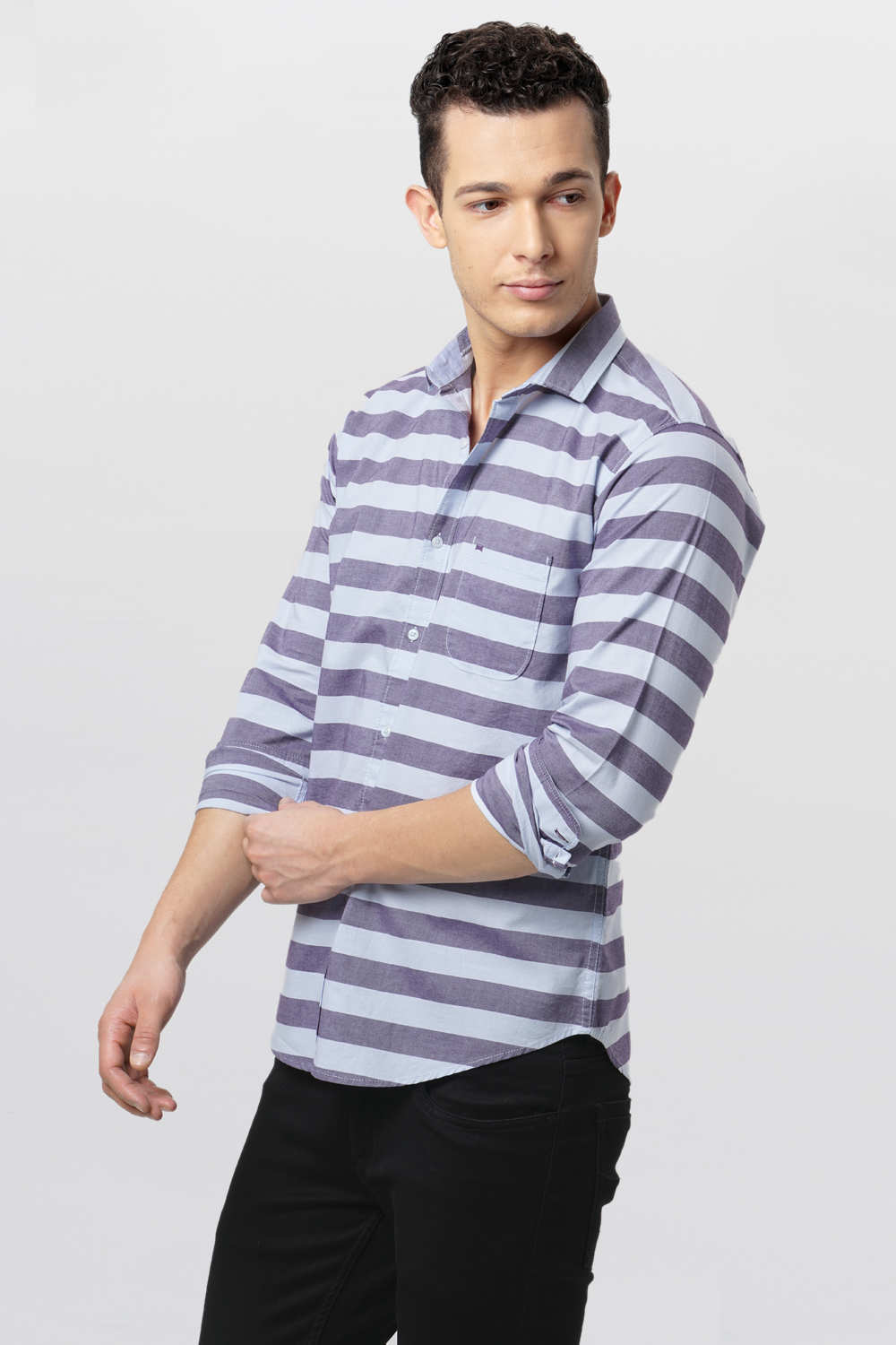 BASICS SLIM FIT WEFT STRIPE SHIRT