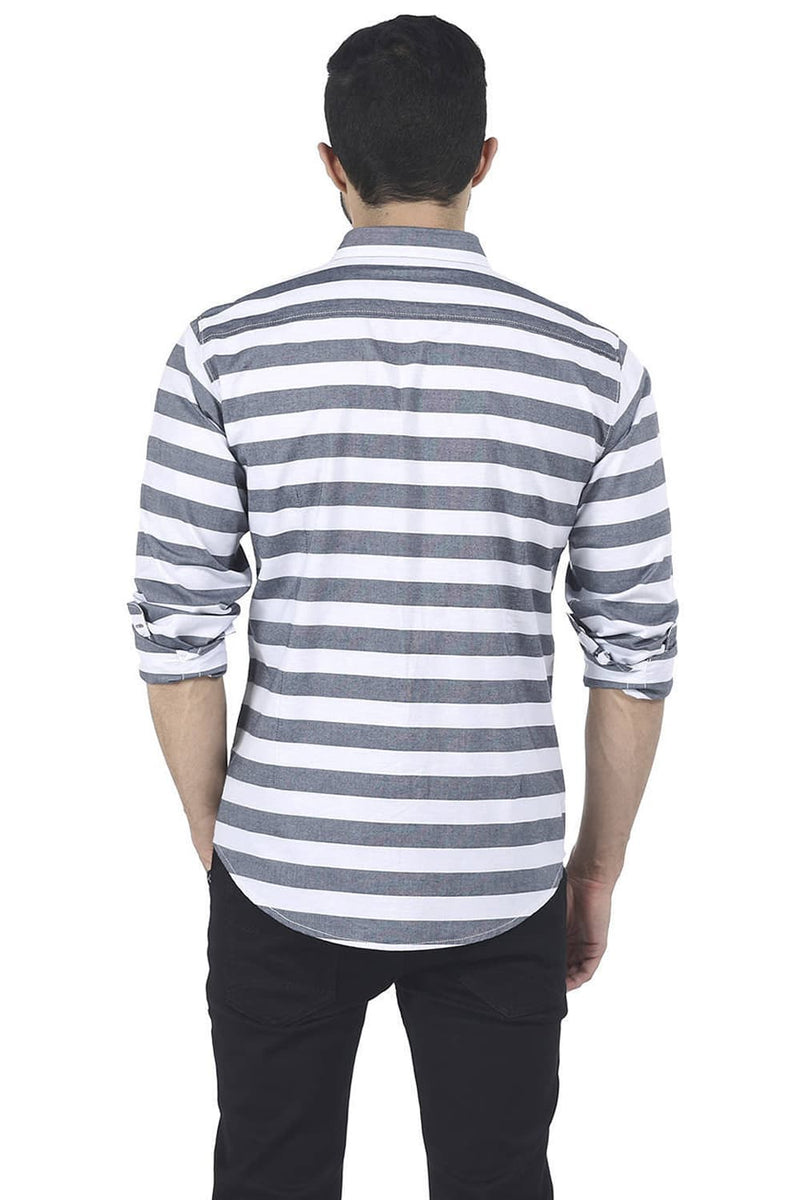 BASICS SLIM FIT WEFT STRIPE SHIRT