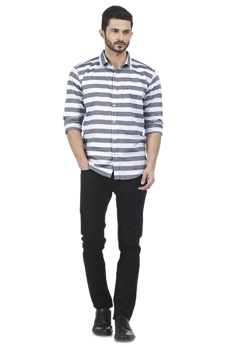 BASICS SLIM FIT WEFT STRIPE SHIRT